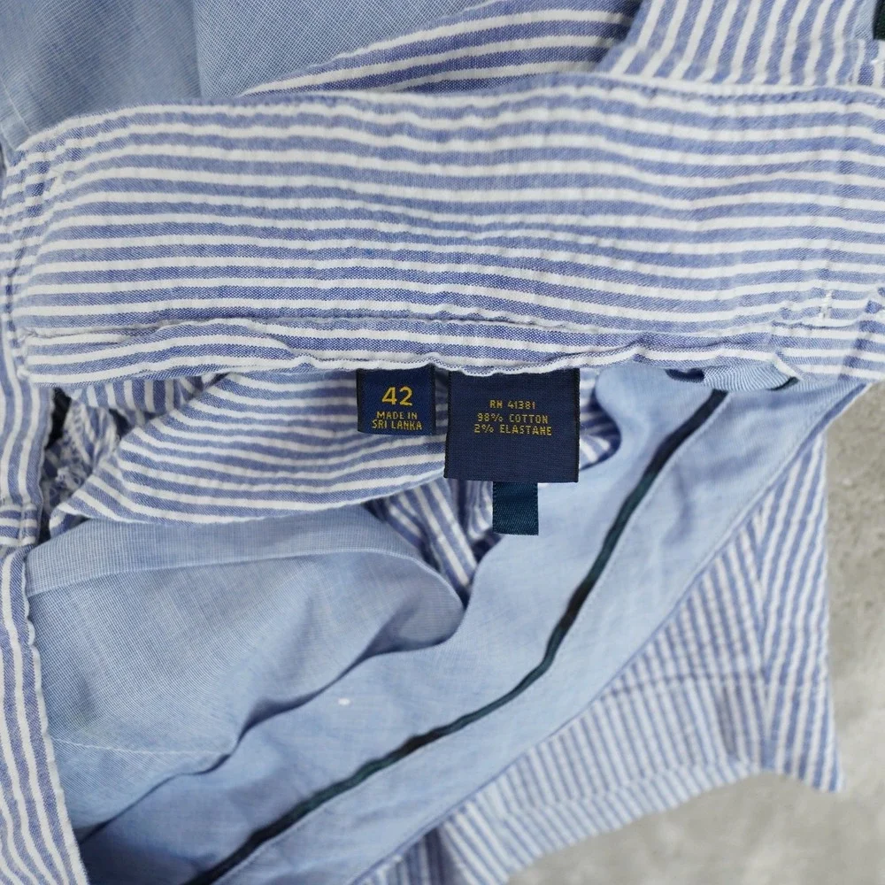 Polo Ralph Lauren Stretch Classic Fit Shorts Mens‎ 42 Blue White Seersucker Prep